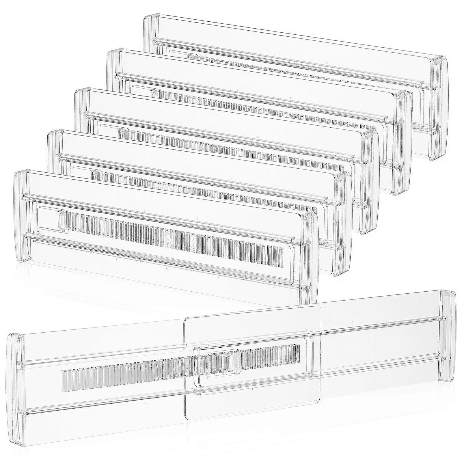 Adjustable Clear Drawer Dividers Set of 6 Expandable Storage Organizers for Kitchen, Bedroom, Dresser Ideal for Utensils, Socks, Towels