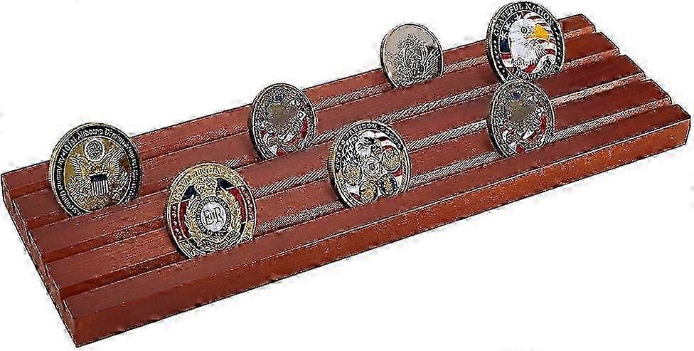 Challenge Coin Display Case 4 Rows Military Coin Holder Rack for Desk Wooden Army Collectible Coin Holder Case Military Challenge Coin Display Holder