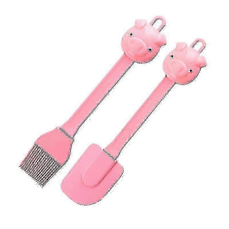 2 Pcs/set Oil Brush Spatula Multi-functional Cartoon Pig Shape Silicone Creative Cake Baking Scraper