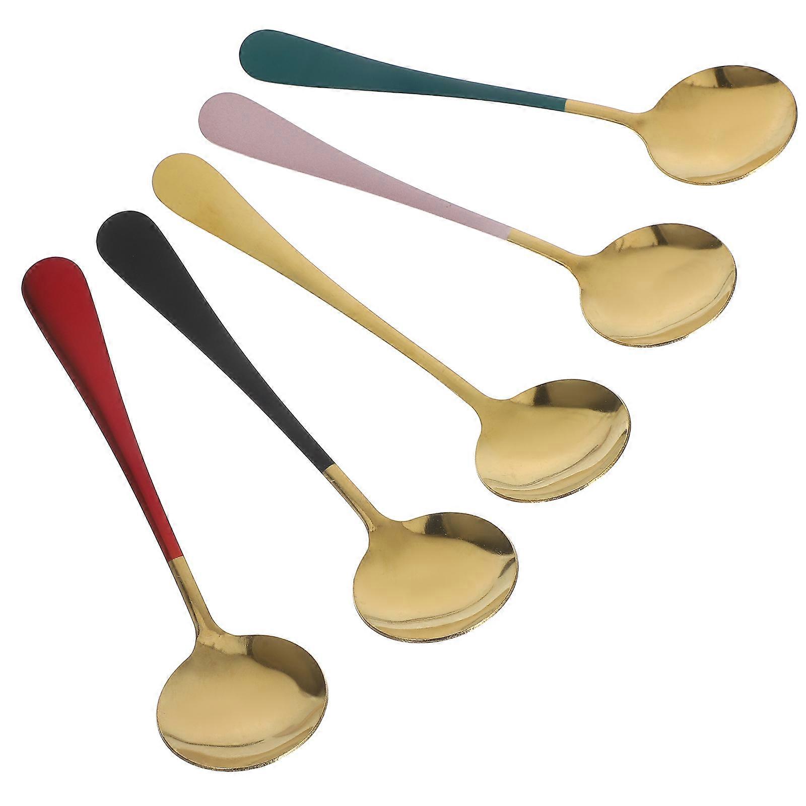 Portable Stainless Steel Spoon for Home Use with Fine Polishing and Assorted Colors 5 Pieces