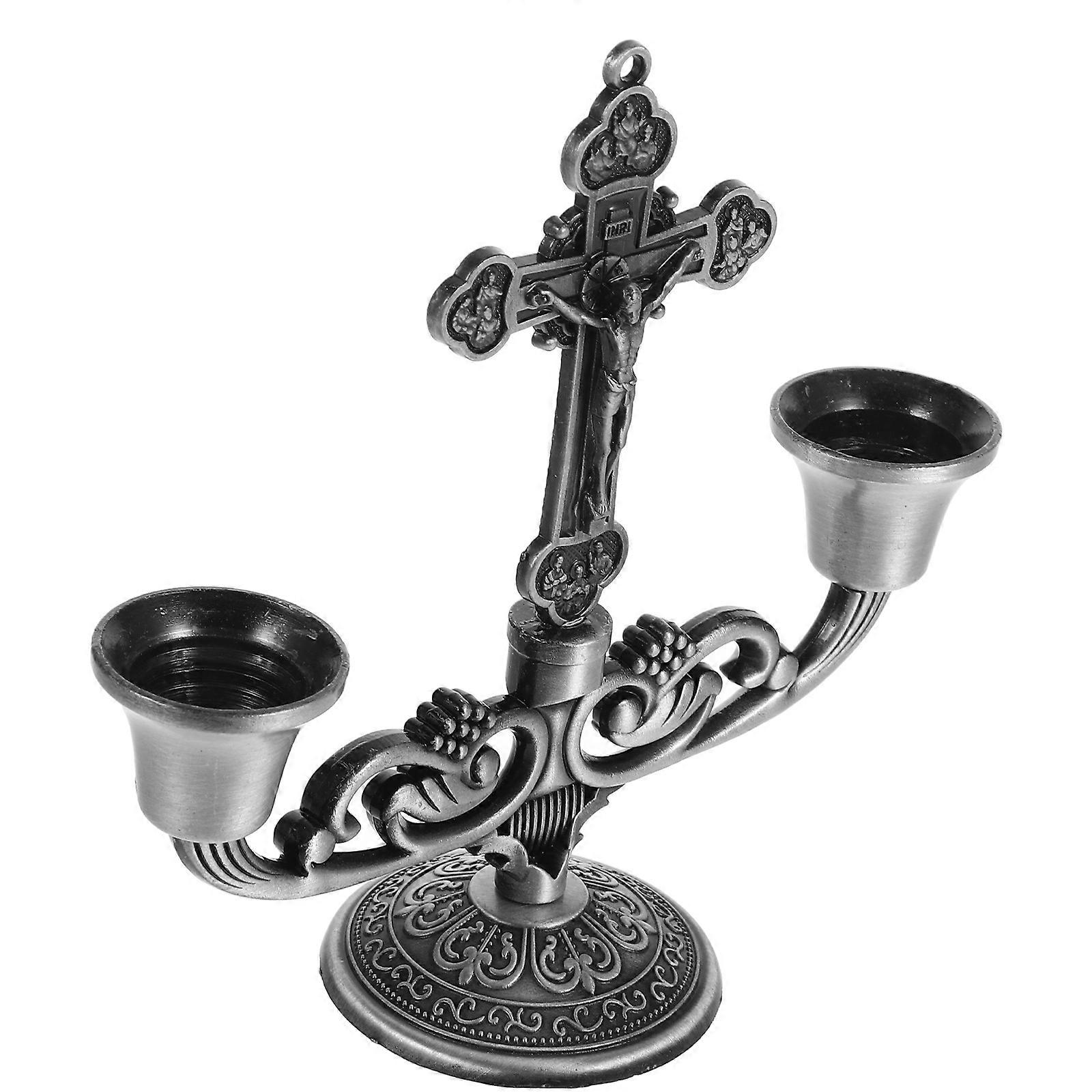 Retro Candlestick Holder Zinc Alloy Candle Stand Cross Shape Holding Candle For Tableware 5.1×4.7×1.9in 1Pack