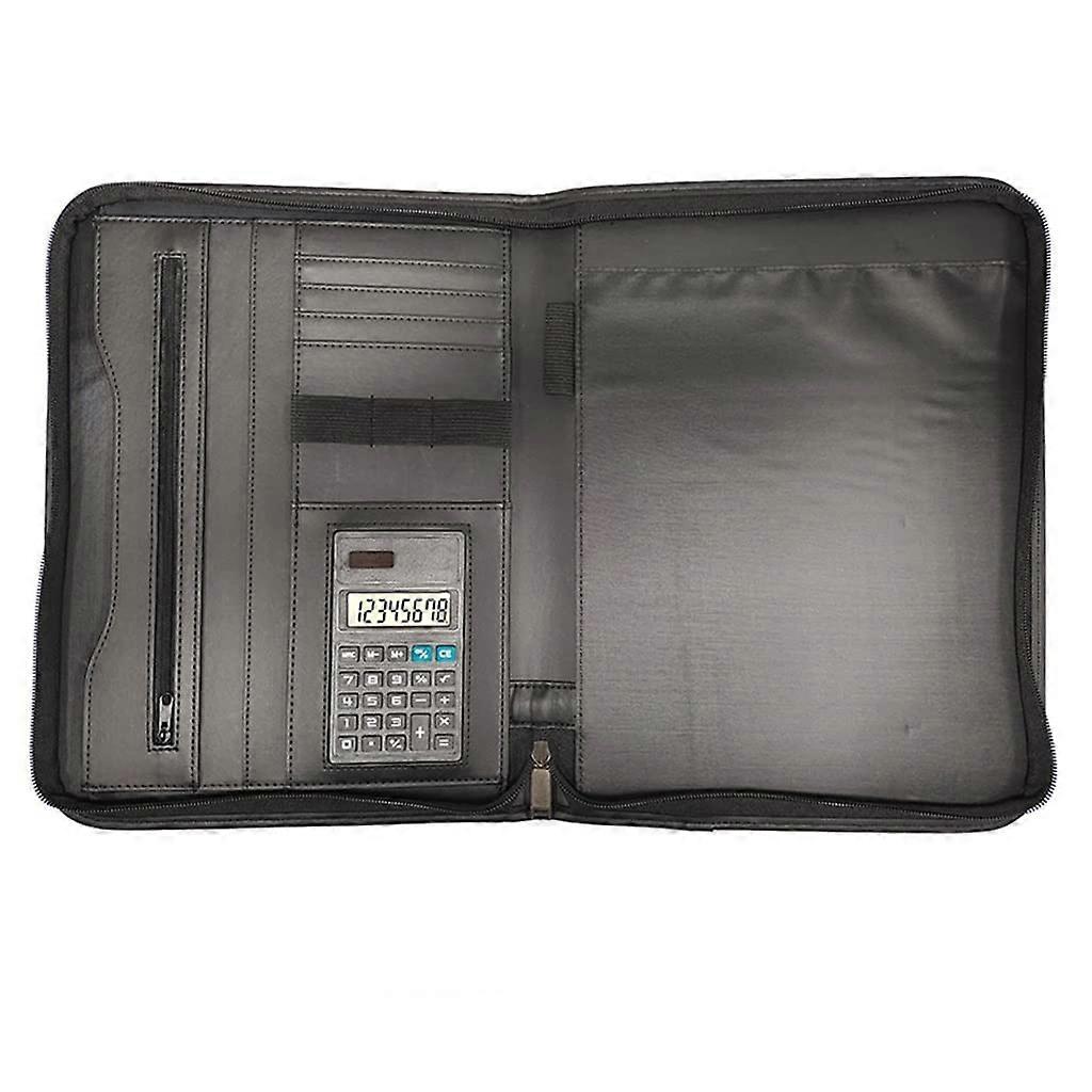 A4 writing pad, conference folder made of leather, A4, writing portfolio, notepad with zipper and pockets for resumes, documents, and notebooks.