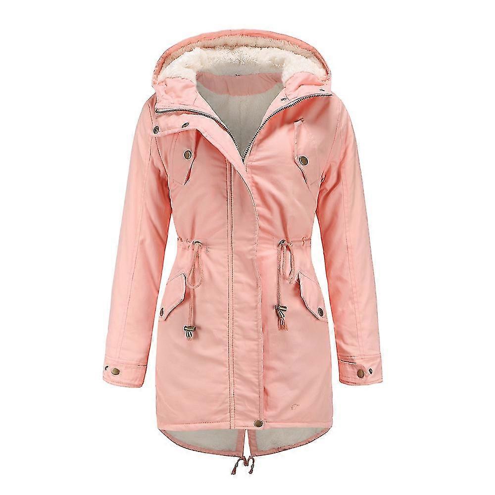 2025 Ny Höst/vinter Rosa Kvinnors Solid Hooded Parka Tjock Bomull Vadderad Jacka