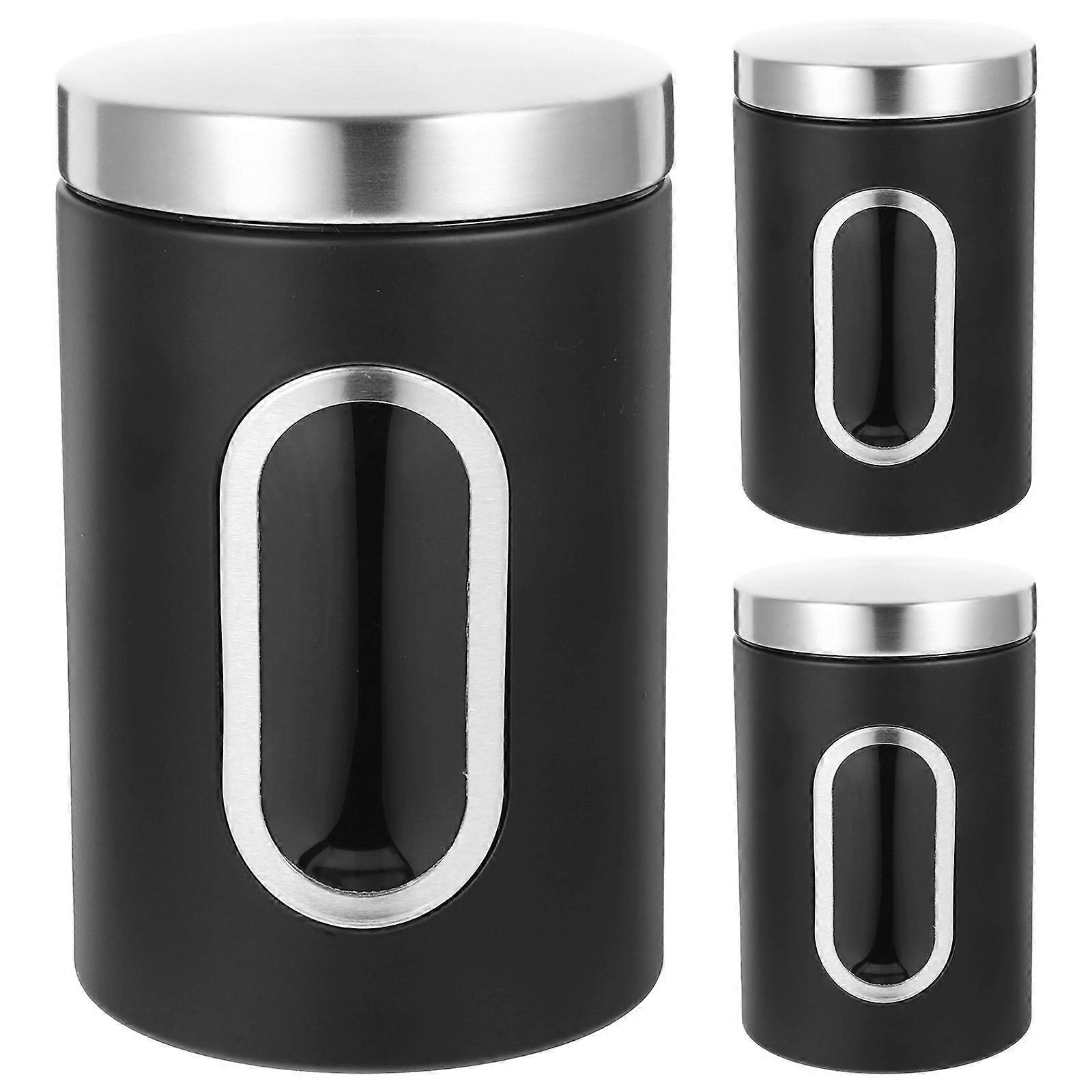 Airtight Storage Canister 3Pcs Silver Stainless Steel Set with Clear Window for Freshness Protection