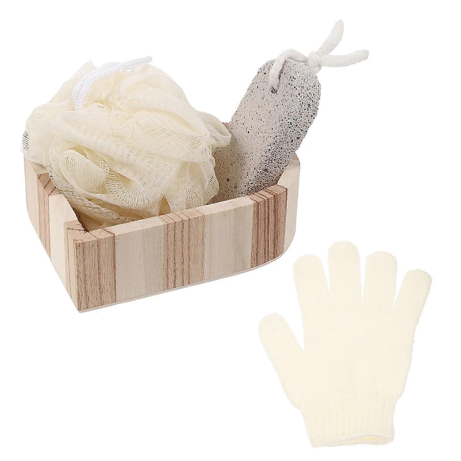 Wood Bath Tool Set for Skin Care with Foot File Body Scrubber Assorted Color Perfect for Bathing
