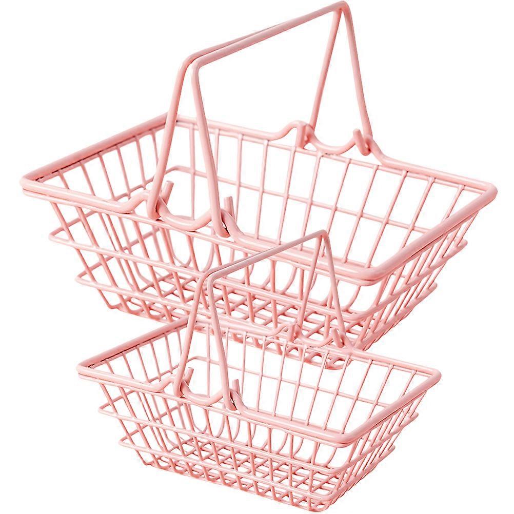 Pink Metal Storage Baskets with Handles for Small Item Organization and Portable Use 2 Pieces
