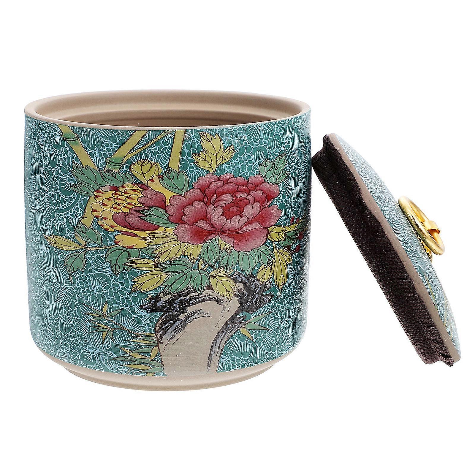 Ceramic Tea Canister Sealed Tea Storage Jar For Home Use In Light Green Color Moisture-proof 1Set