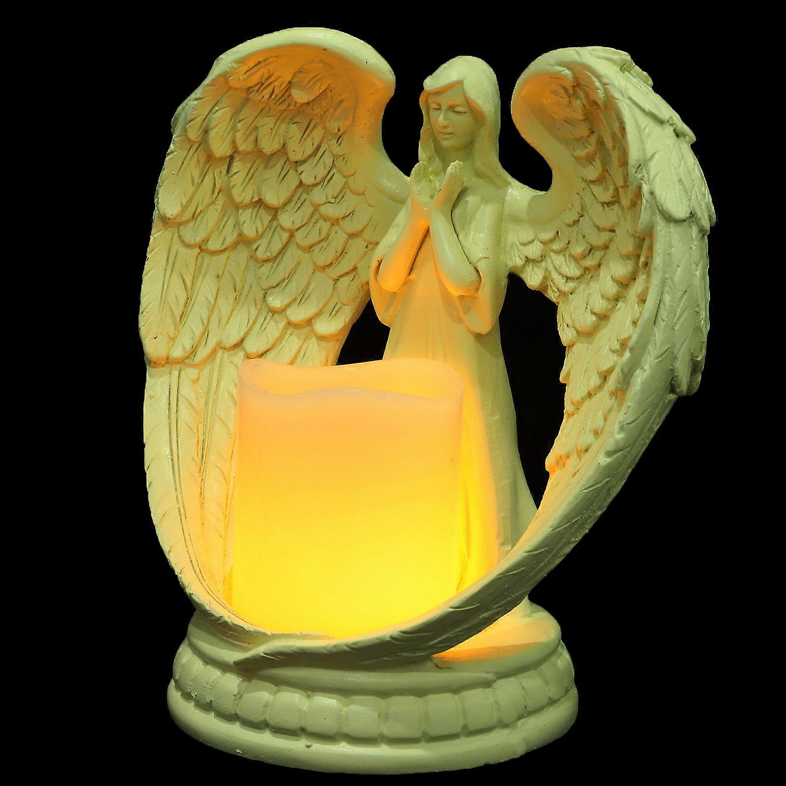 Castiçal Eletrônico de Anjo de Resina Bege para Decoração 6,7 Polegadas