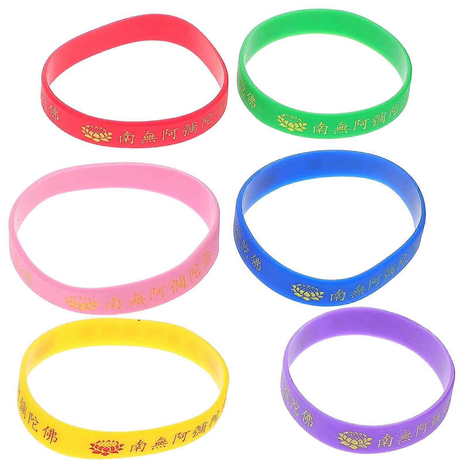 Blessing Bracelets with Lotus Pattern for Hair Salon Assorted Color Soft Silicone Religious Wristbands 6pcs