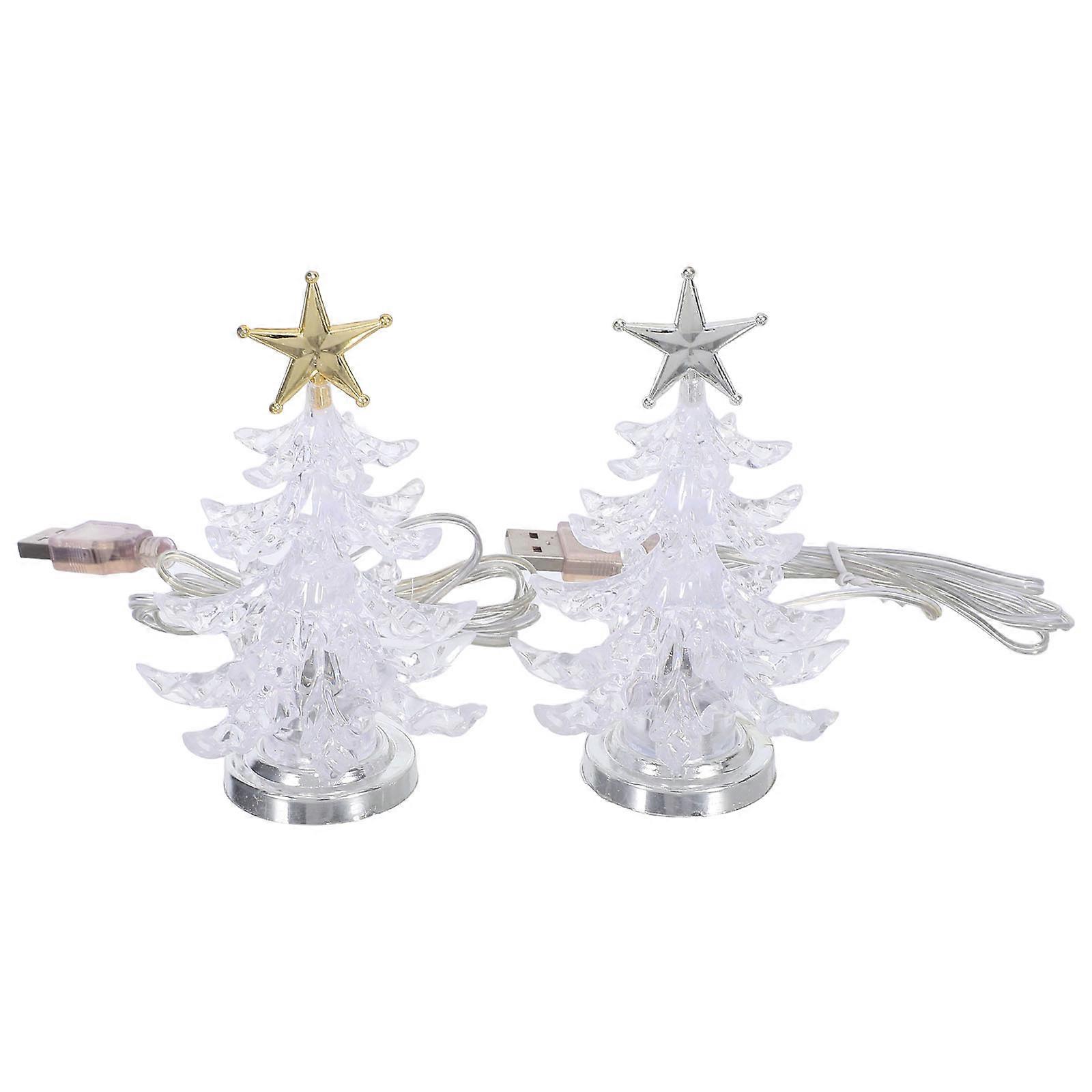 LED Christmas Table Lights   2 Pack Mini Lighted Tree Lamps with USB, Color Changing, for Holiday Party Centerpieces