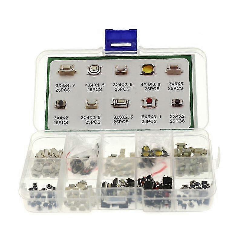 250Pcs Tactile Push Button Switch Micro Momentary Tact Switches Assortment Kit SZRH A-V
