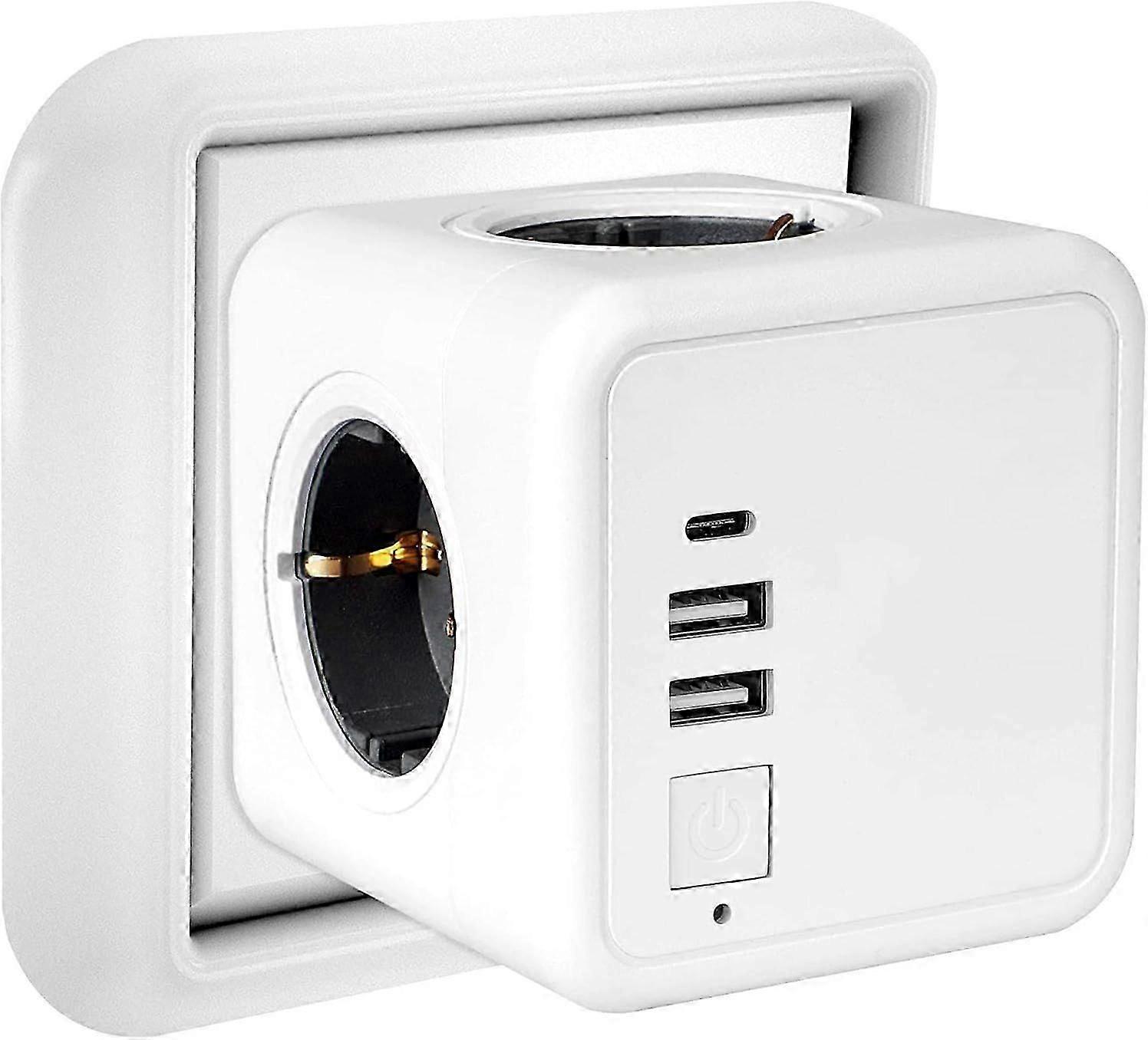 Multiple USB Socket, Cube Wall Power Strip 4 Outlets with 3 USB Mains, 7 in 1 USB Mains Po