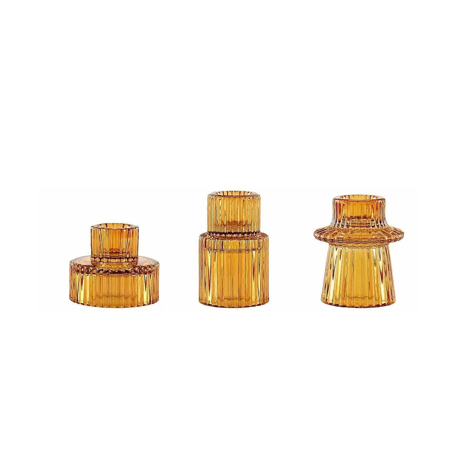 Amber Glass Candle Holders Set of 3 Cone Shaped for Dining Table Decor