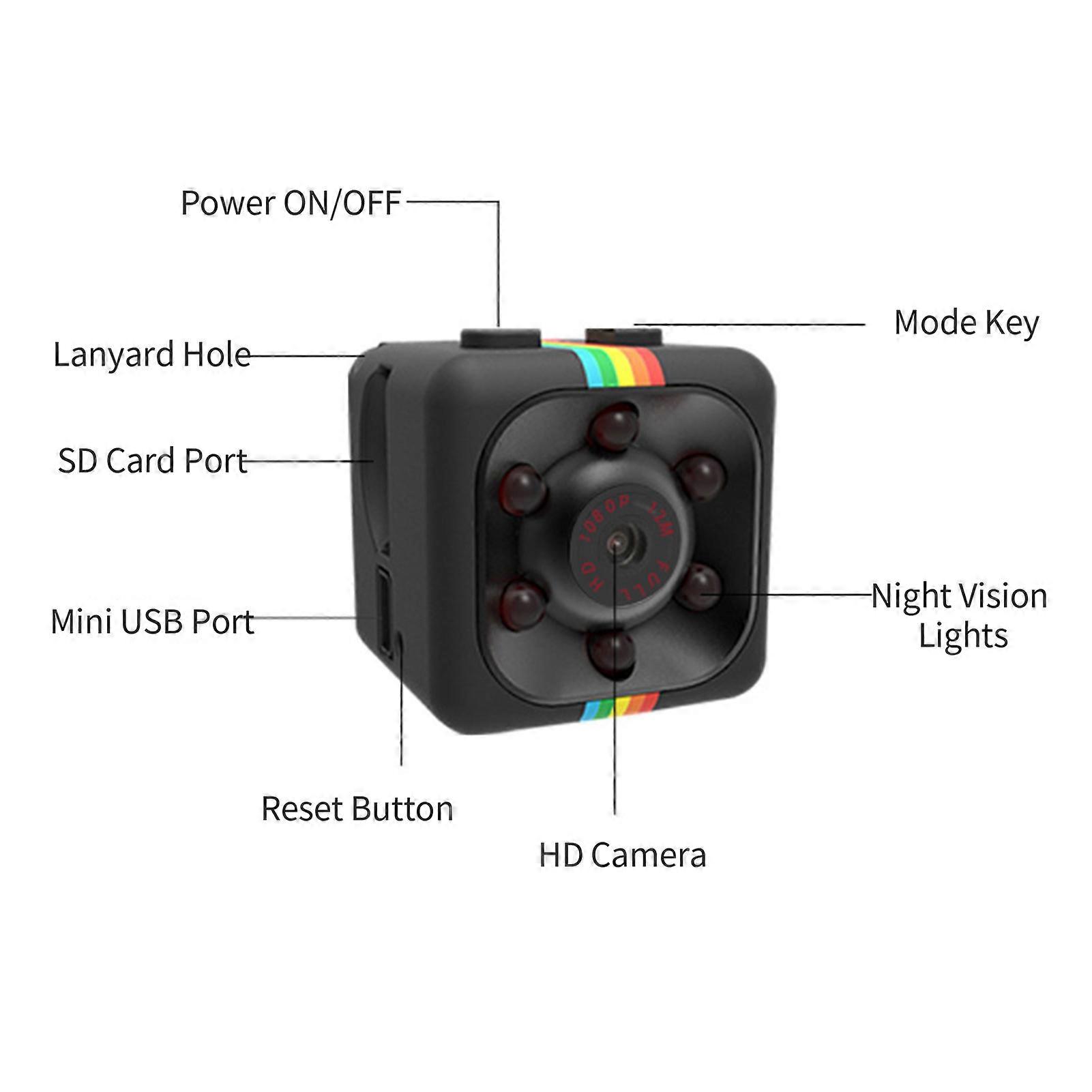 Mini SQ11 1080P HD Sports DV Camera Portable with Motion Detection Wide Angle for Home and Office Supported 32GB(Max.) TF Card