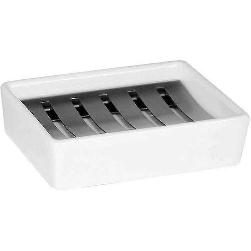Stainless steel plate double layer design keeps soap dry and clean, suitable for bathroom, sink, (white)