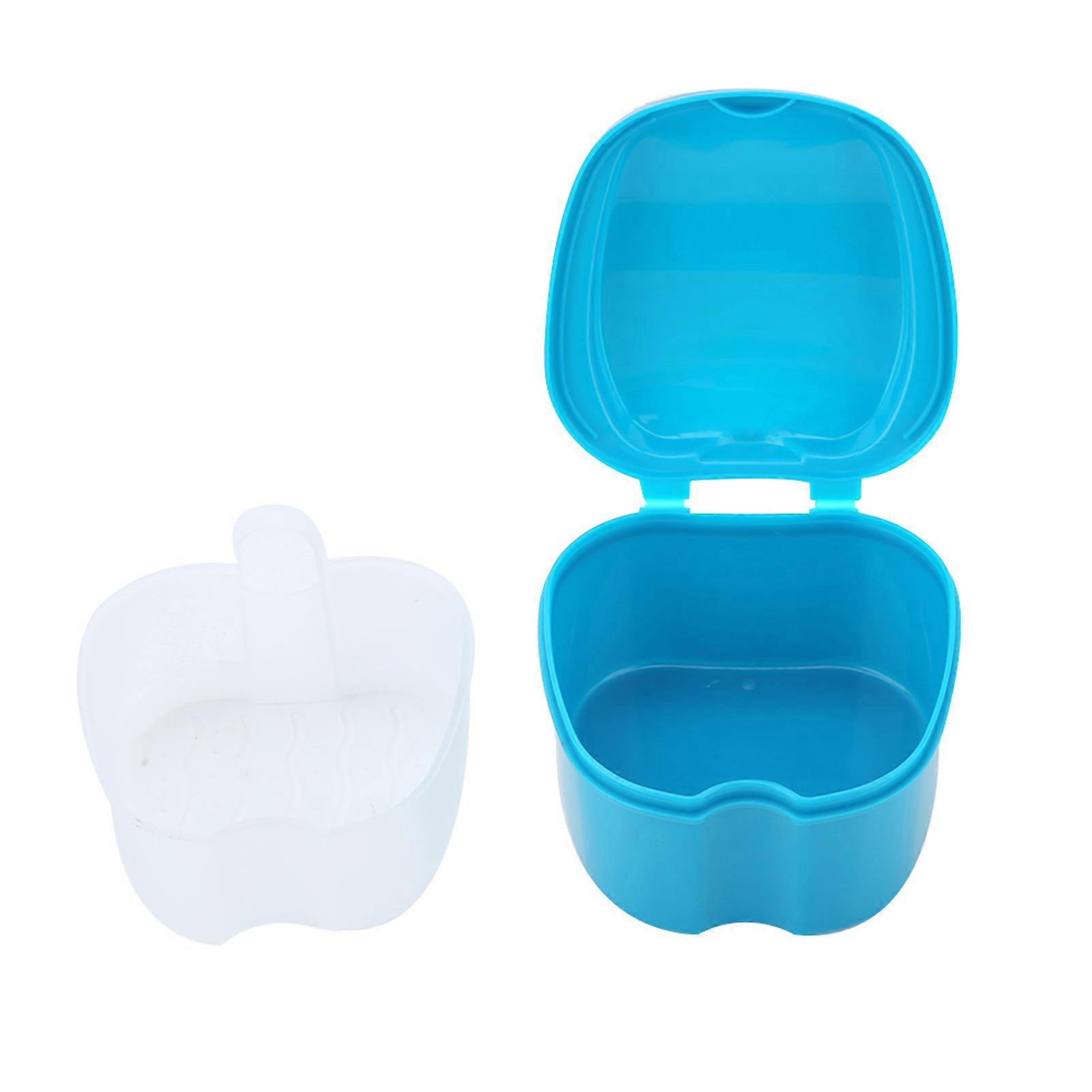 Denture Storage Box Case with Filter Screen Light Blue 9.3x9x7cm