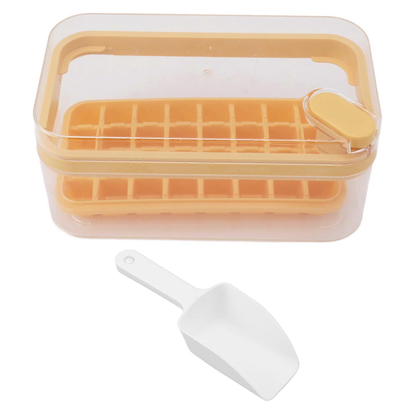 Easy Release Ice Cube Tray Plastic 32 Grids Ice Tray with Lid Bin Scoop for Freezer
