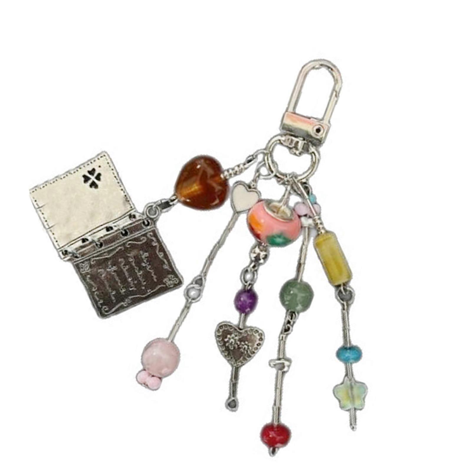 Artistic Flip Keychain Decorative Beads Alloy Craftsmanship Versatile Hanging Ornament For Diaries And Handbags Multicolor
