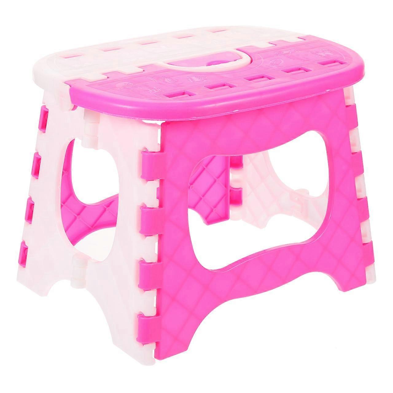 Plastic Folding Stool Kids Step Stool With Handle Sturdy Portable Indoor Outdoor Pink