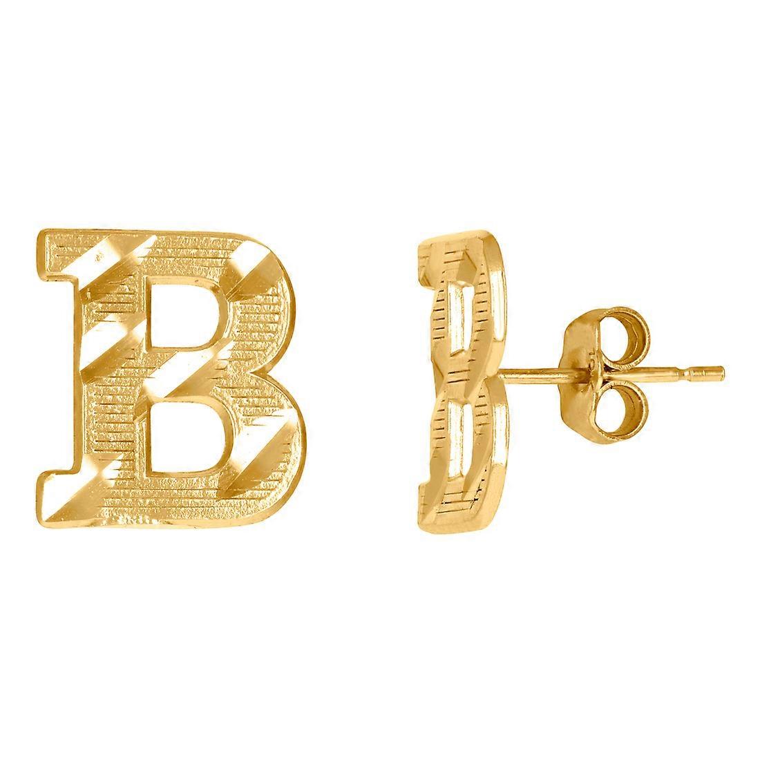 10k Yellow Gold Mens Letter Name Personalized Monogram Initials B Stud Earrings 11.7x10.5mm Wide Earring for Men