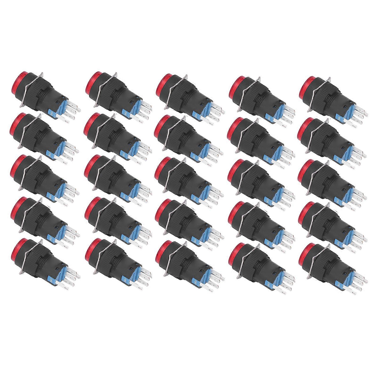 25Pcs BEM-LA16-11DS-Y 16mm 5-Pin Self Locking Red Button Switch
