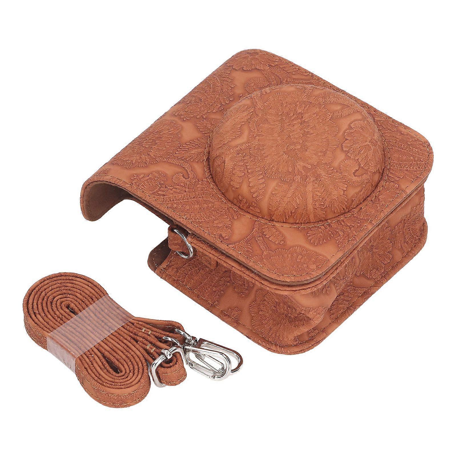 Instant Camera Protective Bag Vintage 3D Pattern Instant Camera Carrying Case for Fujifilm Instax Mini 12 Brown Embossment