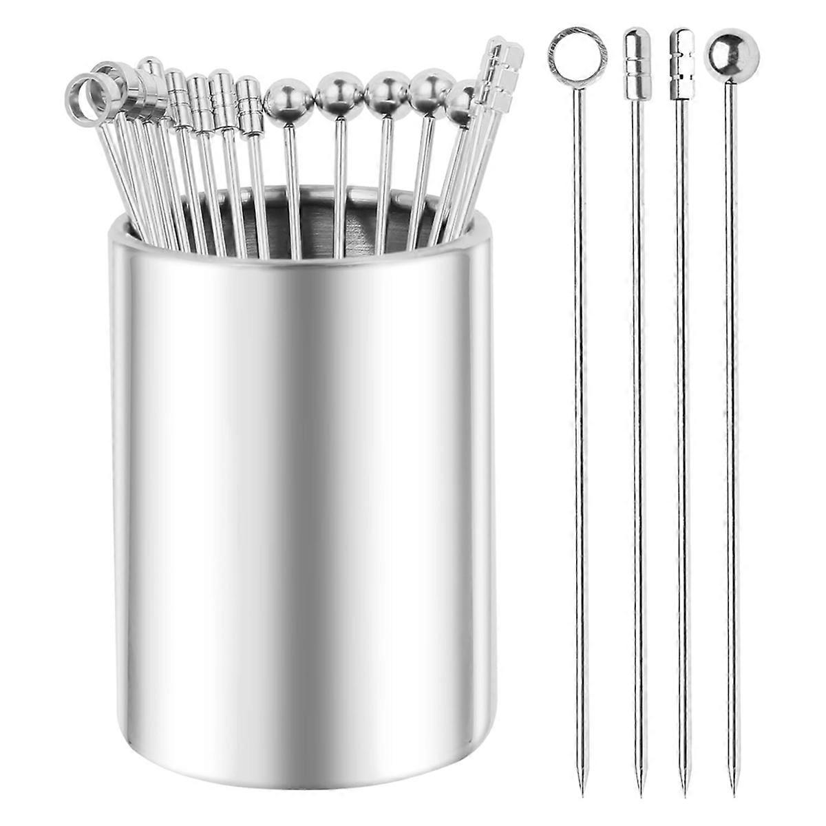 4.3inch Metal Cocktail Picks 20Pack+Holder Kit