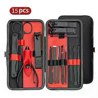 Manicure Set 15pcs Full Function Kit Professional Stainless Steel Pedicure Sets Nail Clipper With Portable Case Idea Gift