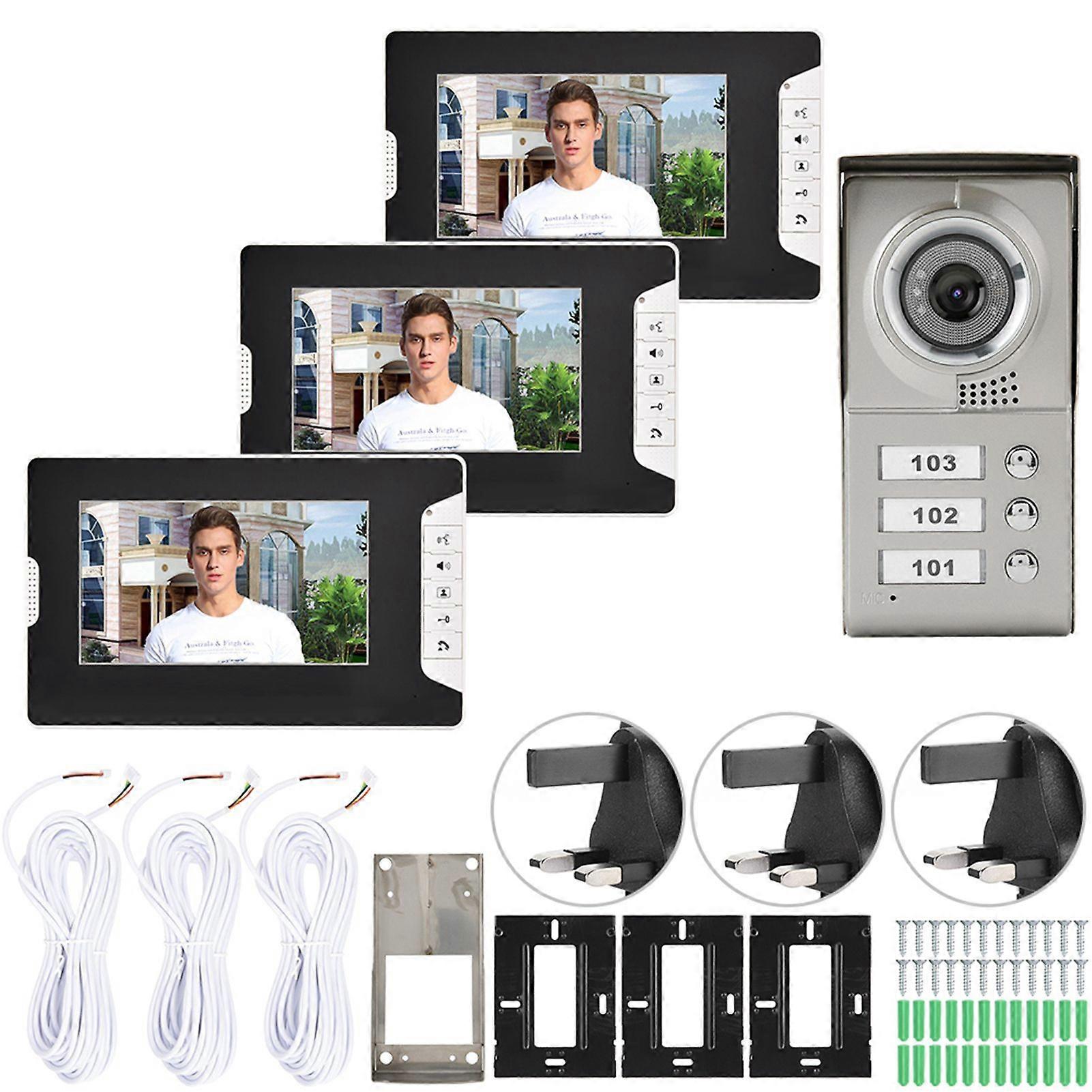 Apartment 3 Units Wired Video Door Phone Audio Visual Doorbell Intercom Entry System