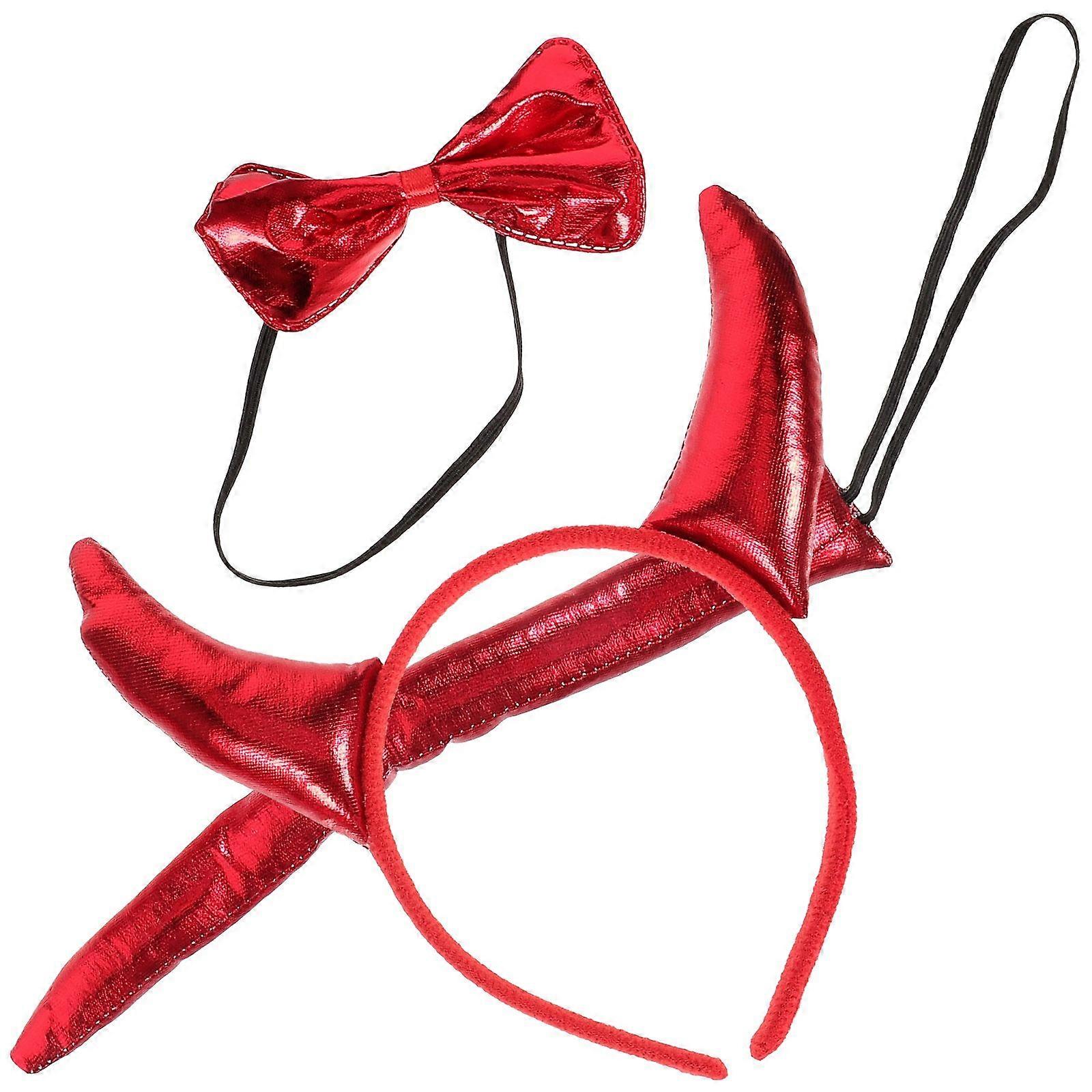1 Set Halloween Devil Costume Role Playing Devil Ox Horn Bowtie Tail Headband