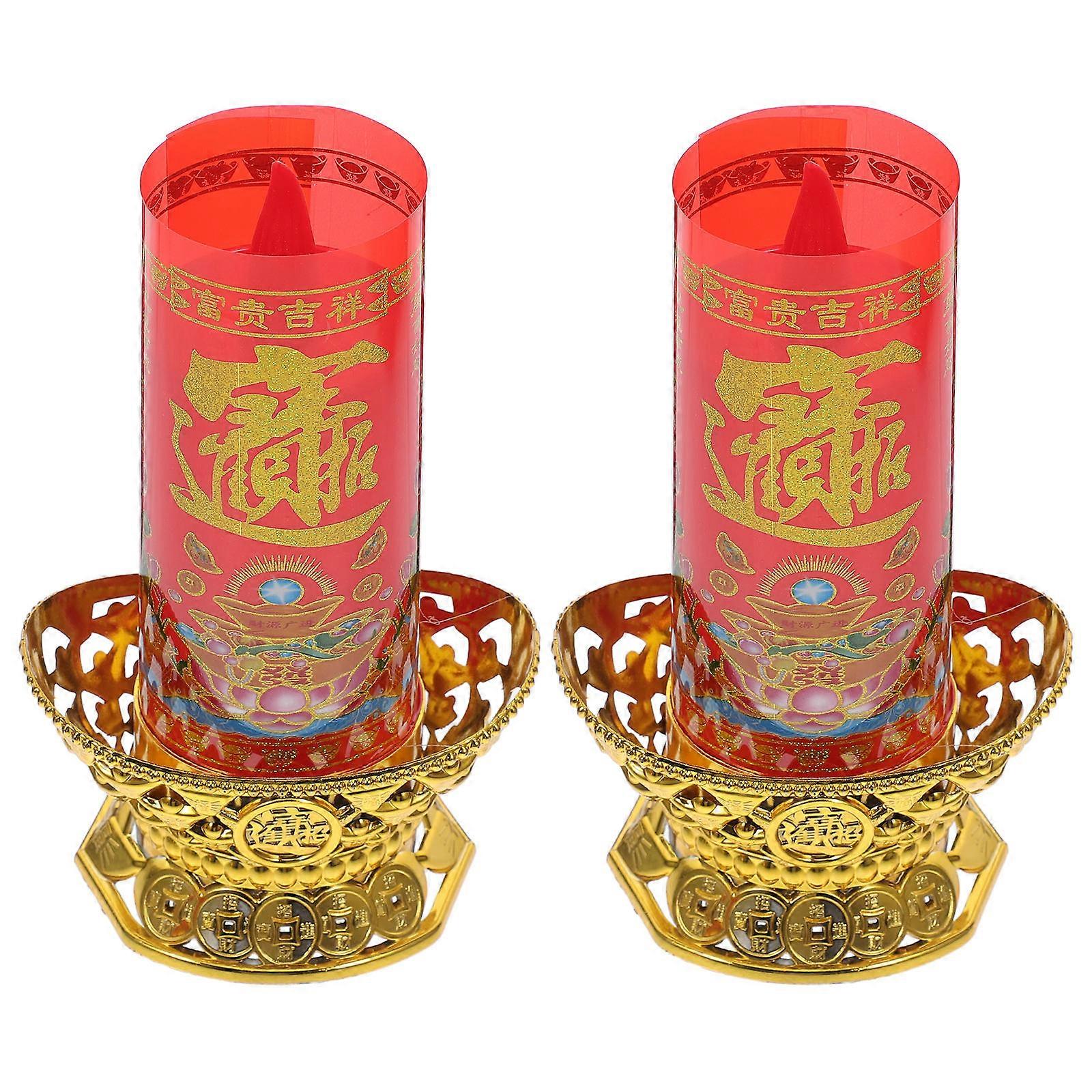 Buddha Candle Light 6Pcs Battery Powered Flameless Candle Suitable For Buddhist Worship Party Holiday Occasions Red Cylindrical