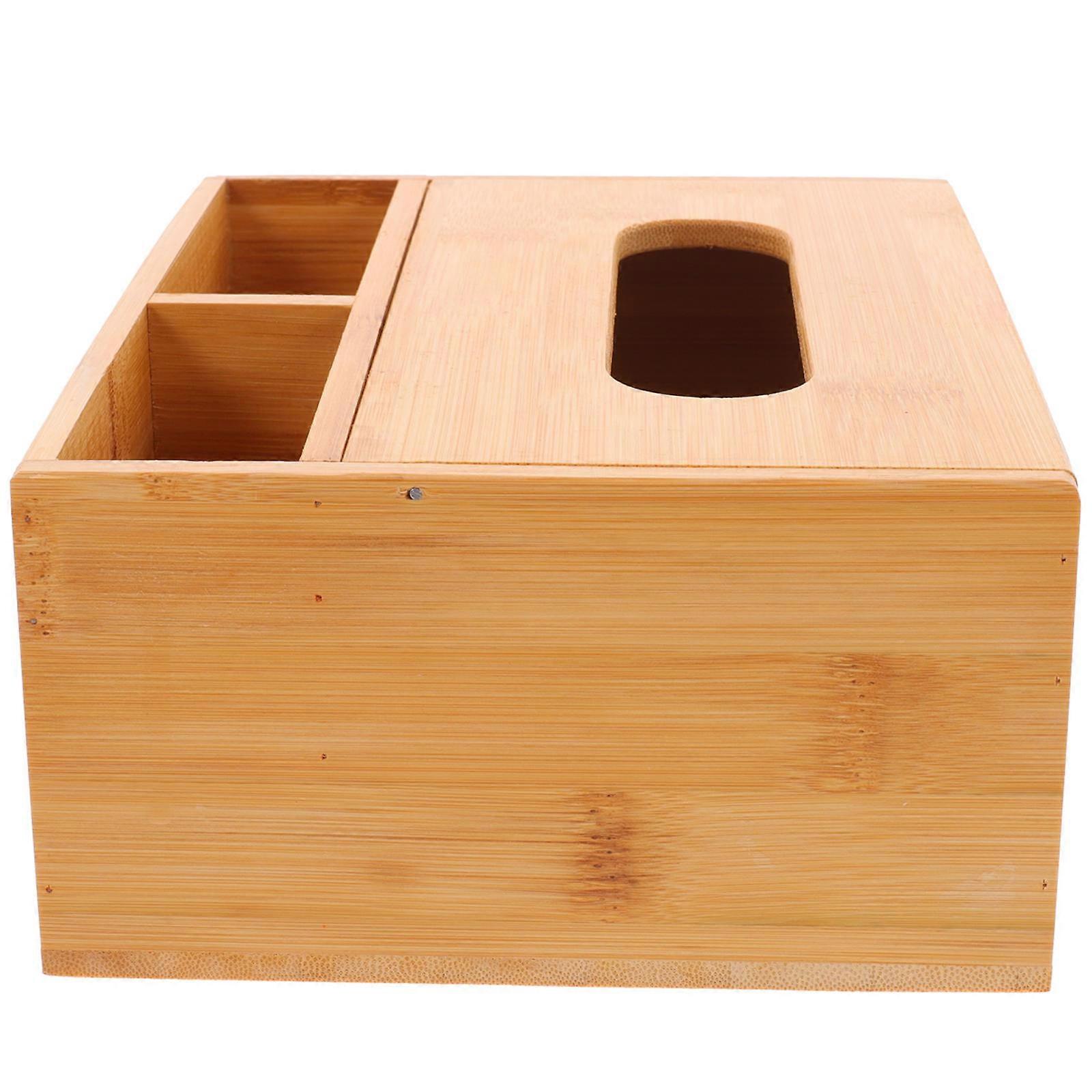 Wooden Tissue Box Holder for Multi-Use Storage Box Office Desktop Organizer