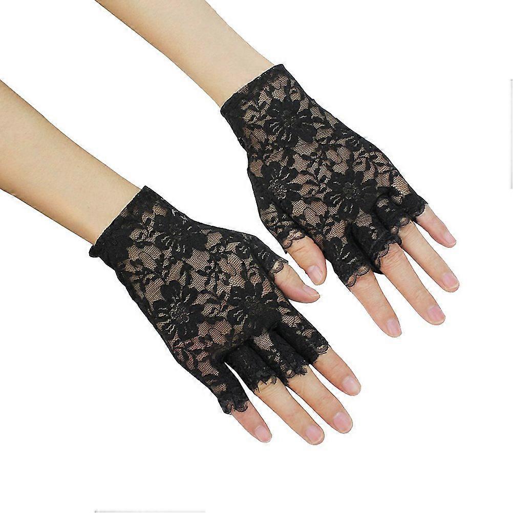 Sun Protection Lace Fingerless Wrist Gloves for Evening Pair