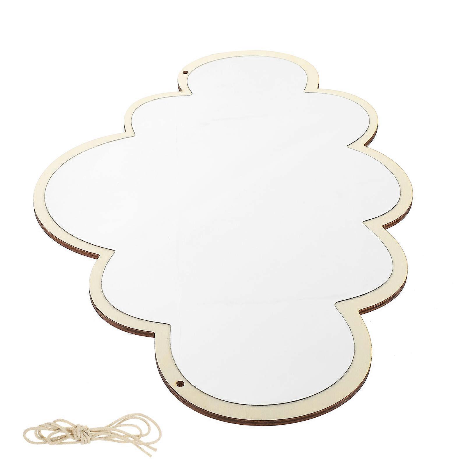 Hanging Wall Mirror Cloud Mirror with Wood Frame Beige 3Pcs Pack