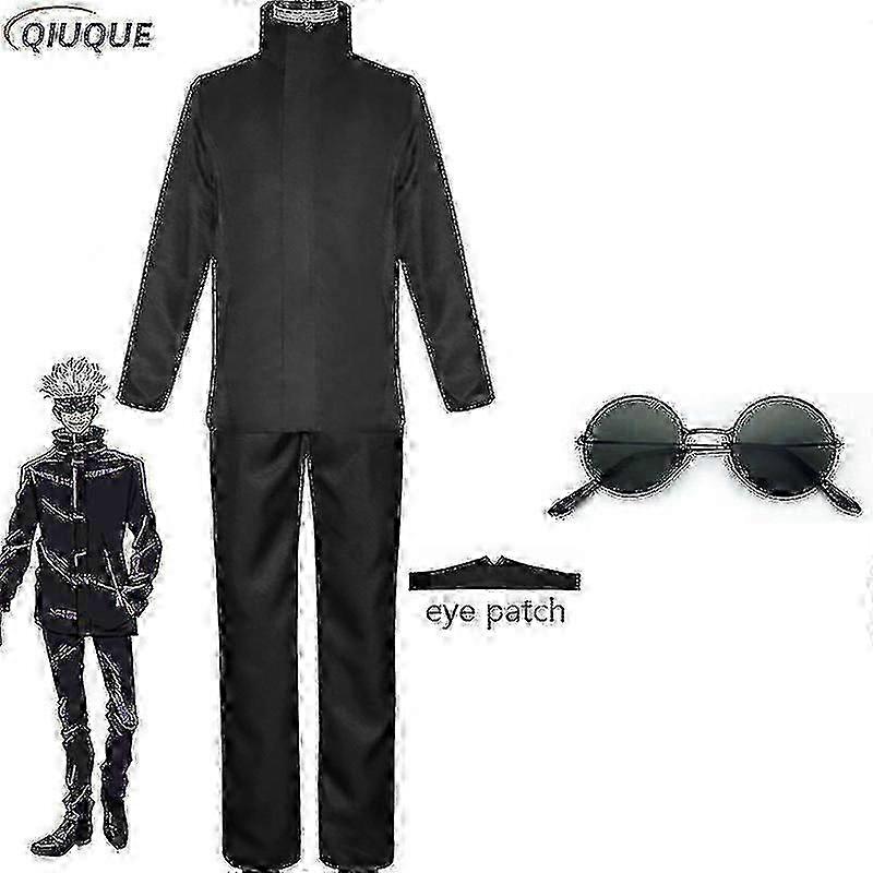 2023-アニメ呪術廻戦五条悟コスプレコスチュームトップスパンツアイパッチハロウィンパーティーメンズユニフォームウィッグ-R-2025-ss