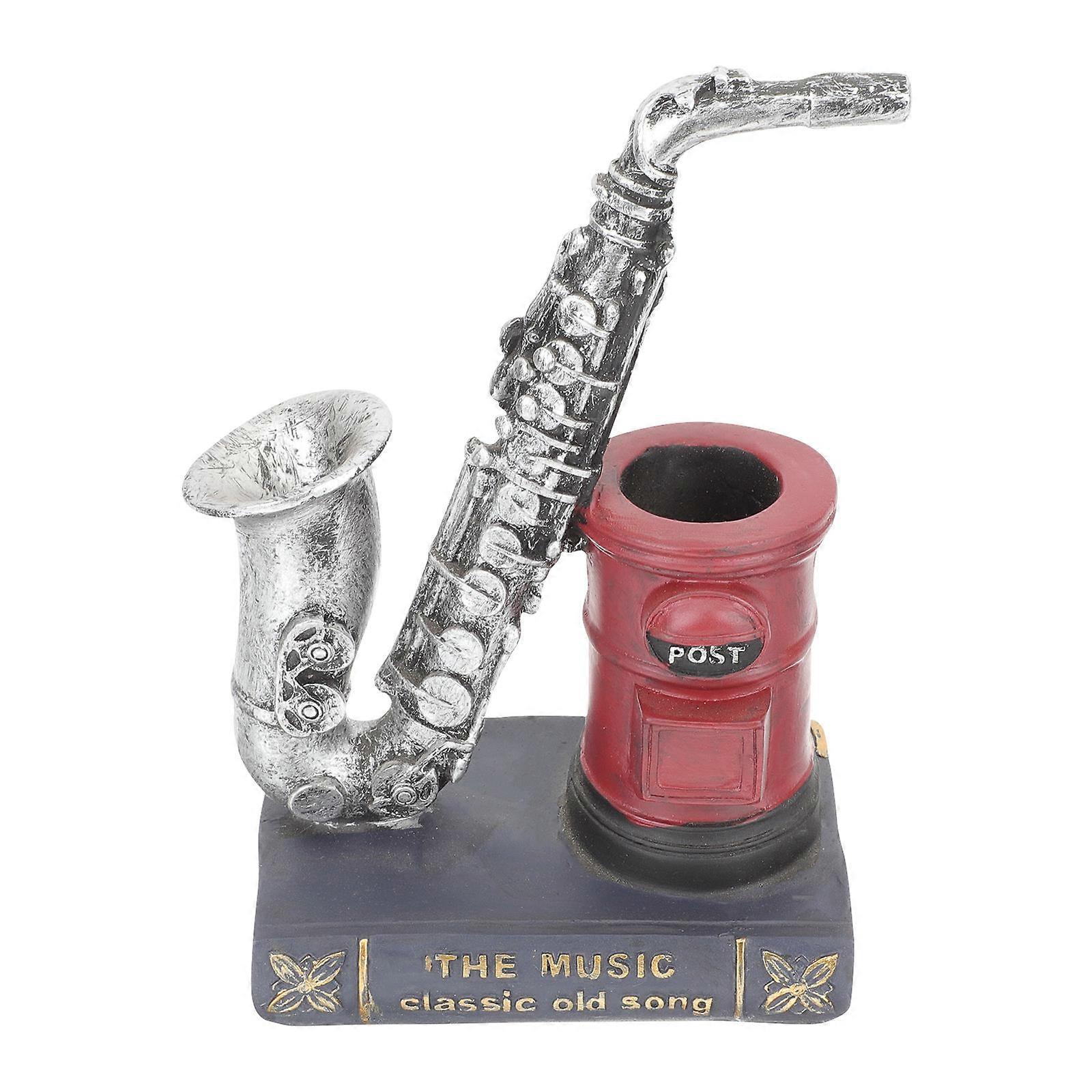 Saxophone Sculpture Resin Pen Holder for Desktop Decoration with Assorted Color