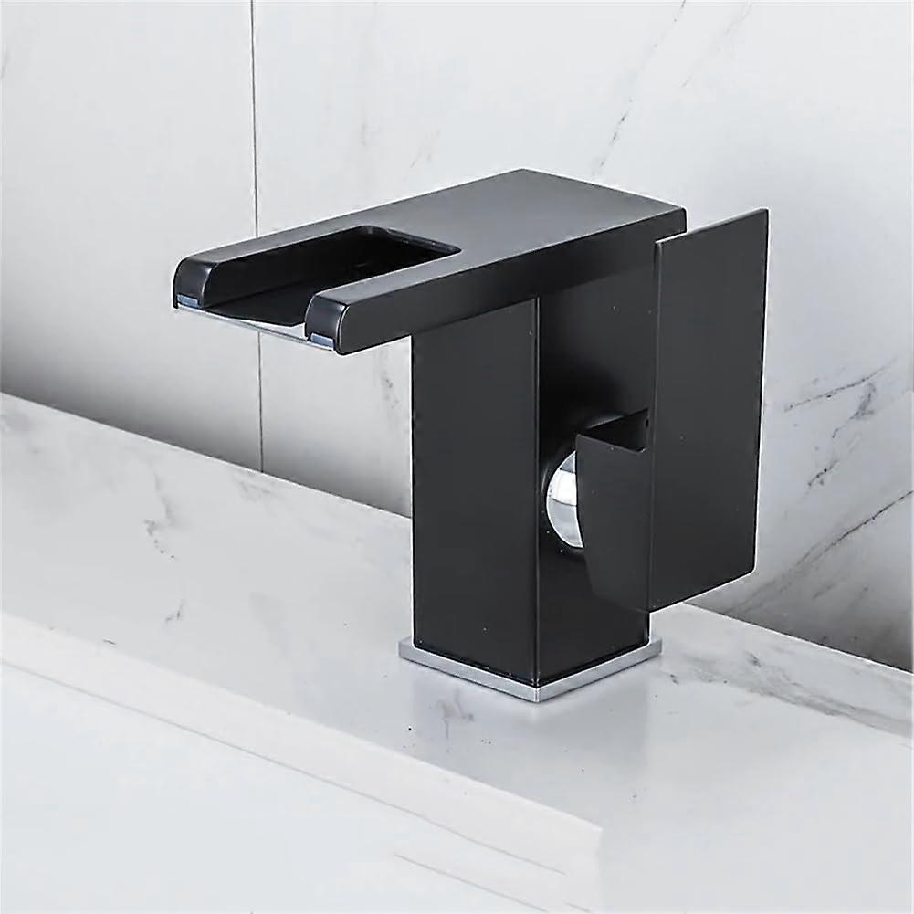 LED Basin Faucet Temperature Color Changing Waterfall Bathroom Deck Mounted Cold Hot Water Mixer Sink Taps Model A