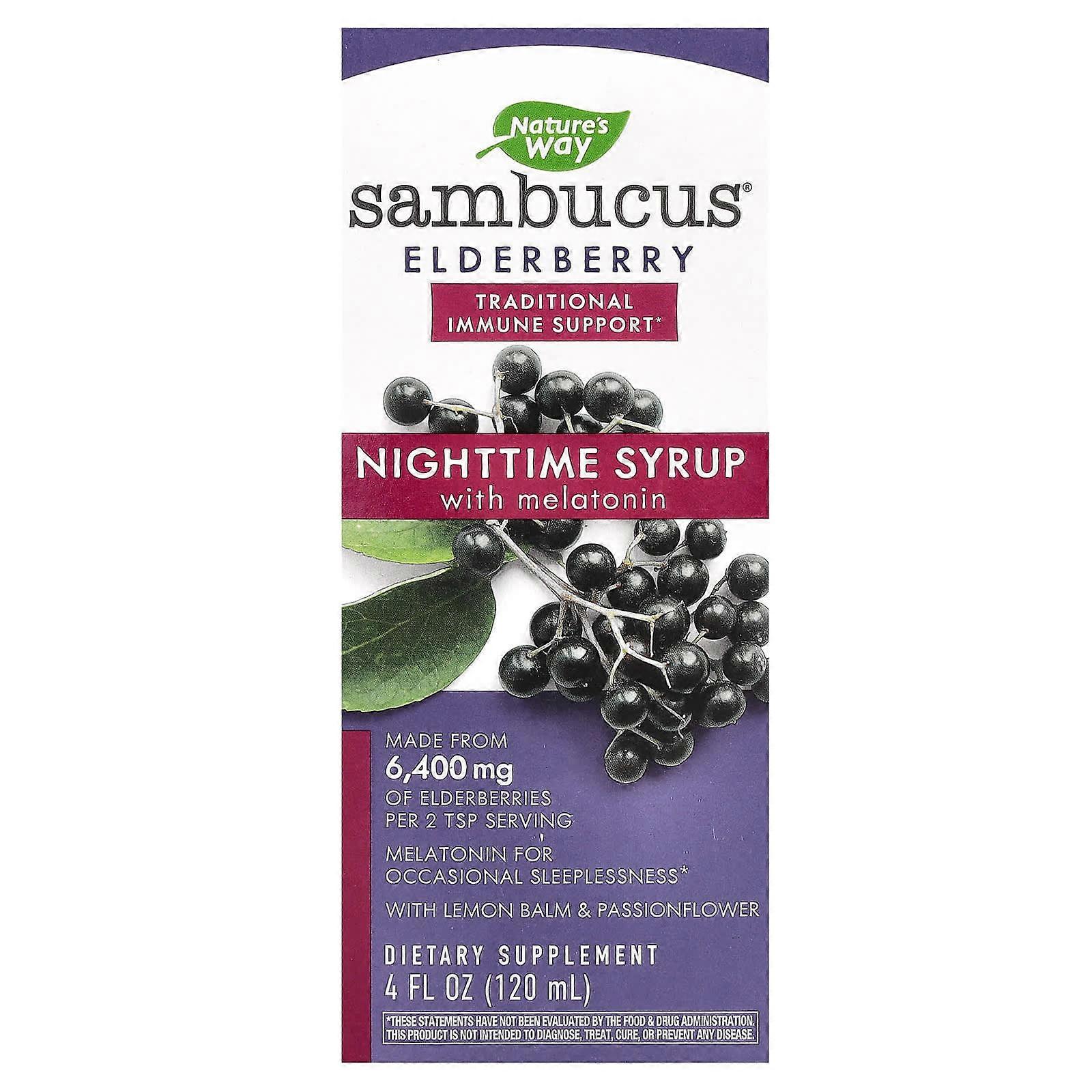 Sambucus, Nighttime Syrup with Melatonin, Elderberry, 4 fl oz (120 ml)