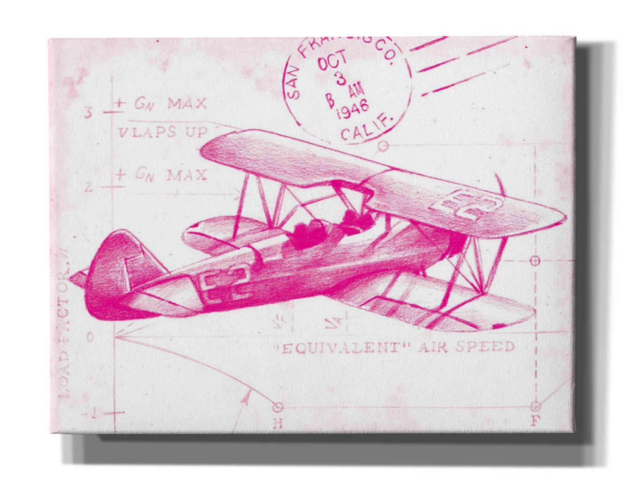 Flight Schematic I i pink af Ethan Harper Canvas Wall Art-bnjg253