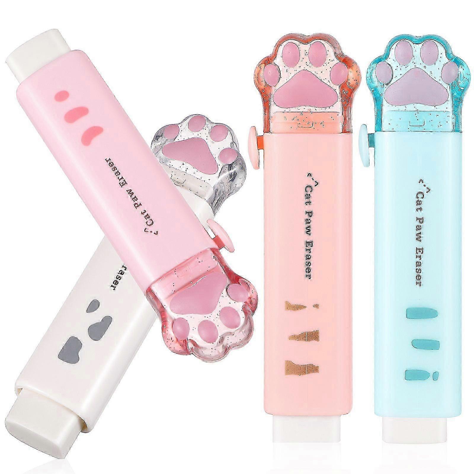 4pcs Cat Paw Erasers Cartoon Erasers Retractable Erasers Push Pull Rubber Erasers