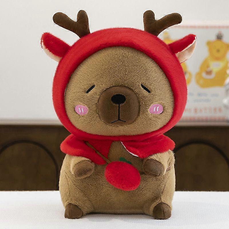 Capybara Transforms into Reindeer Plush Toy Stuffed Animal Christmas Gift Cute Doll