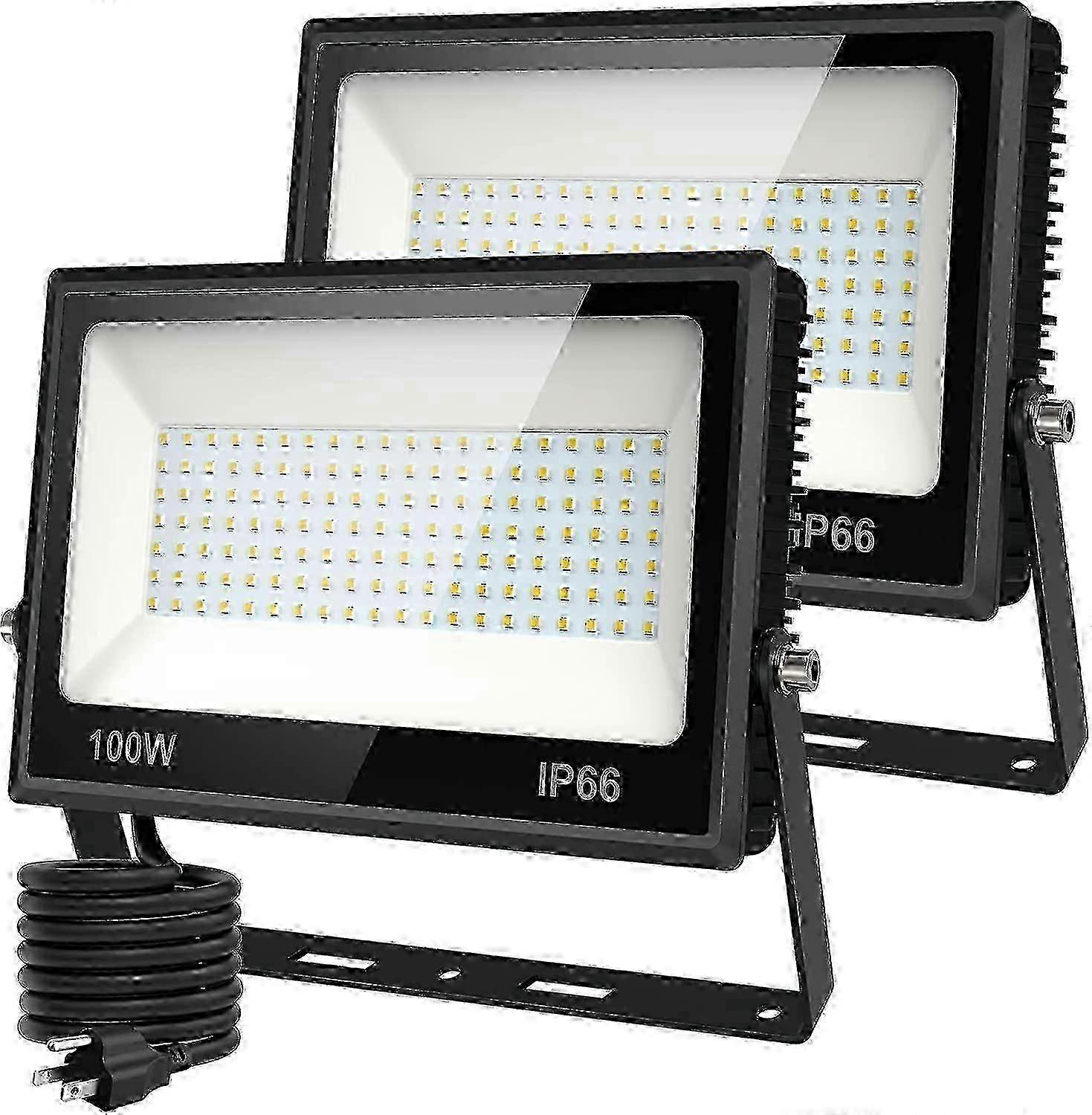 2er Pack 100W LED-Flutlicht für den Außenbereich mit Stecker, 9000lm IP66 wasserdichtes Sicherheitslicht 6500K Tageslicht