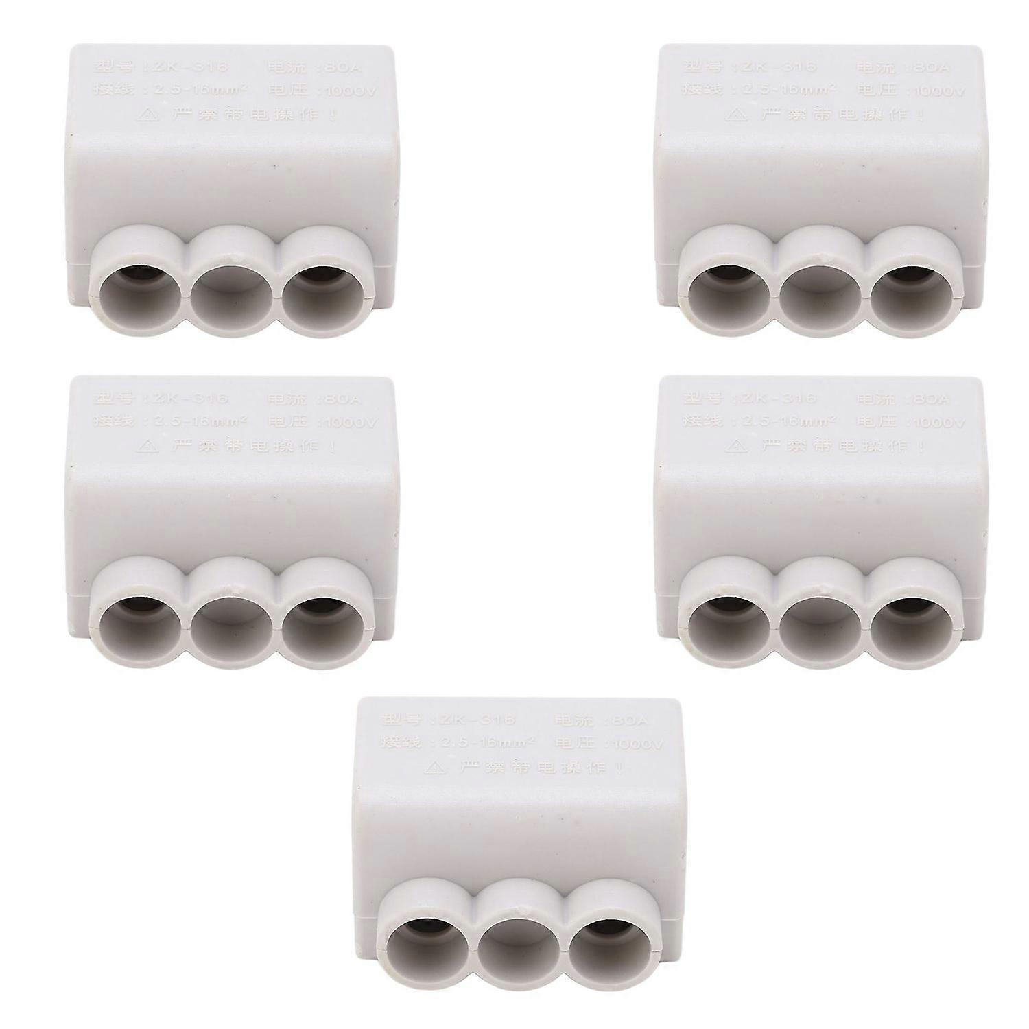 5pcs Quick Terminal Blocks Professional 1 in 2 Out Brass High Power Inline Junction Connector Box 10