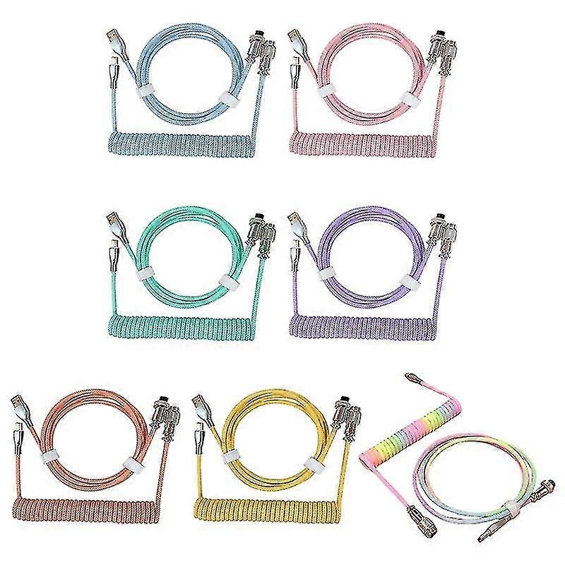 Coiled 1.8m Usb Type C Cable Rgb Illuminated For Mechanical Keyboard Aviator Connector Spiral Paracord With Sleeve