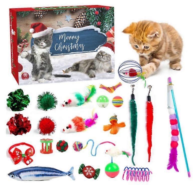 Cat Advent Calendar, Interactive Cat Advent Calendar Toy, 24 Day Countdown for Cats, Christmas Toy for Cats, Mice, Balls, Feather Wands