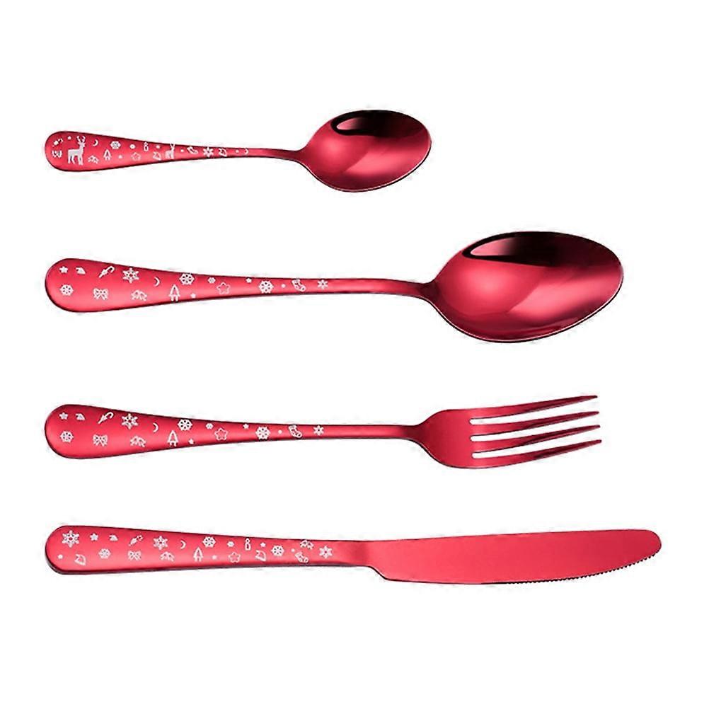 2 Sets Stainless Steel Tableware Simple Cutlery Set Cutter Spoon Fork Set (Red)