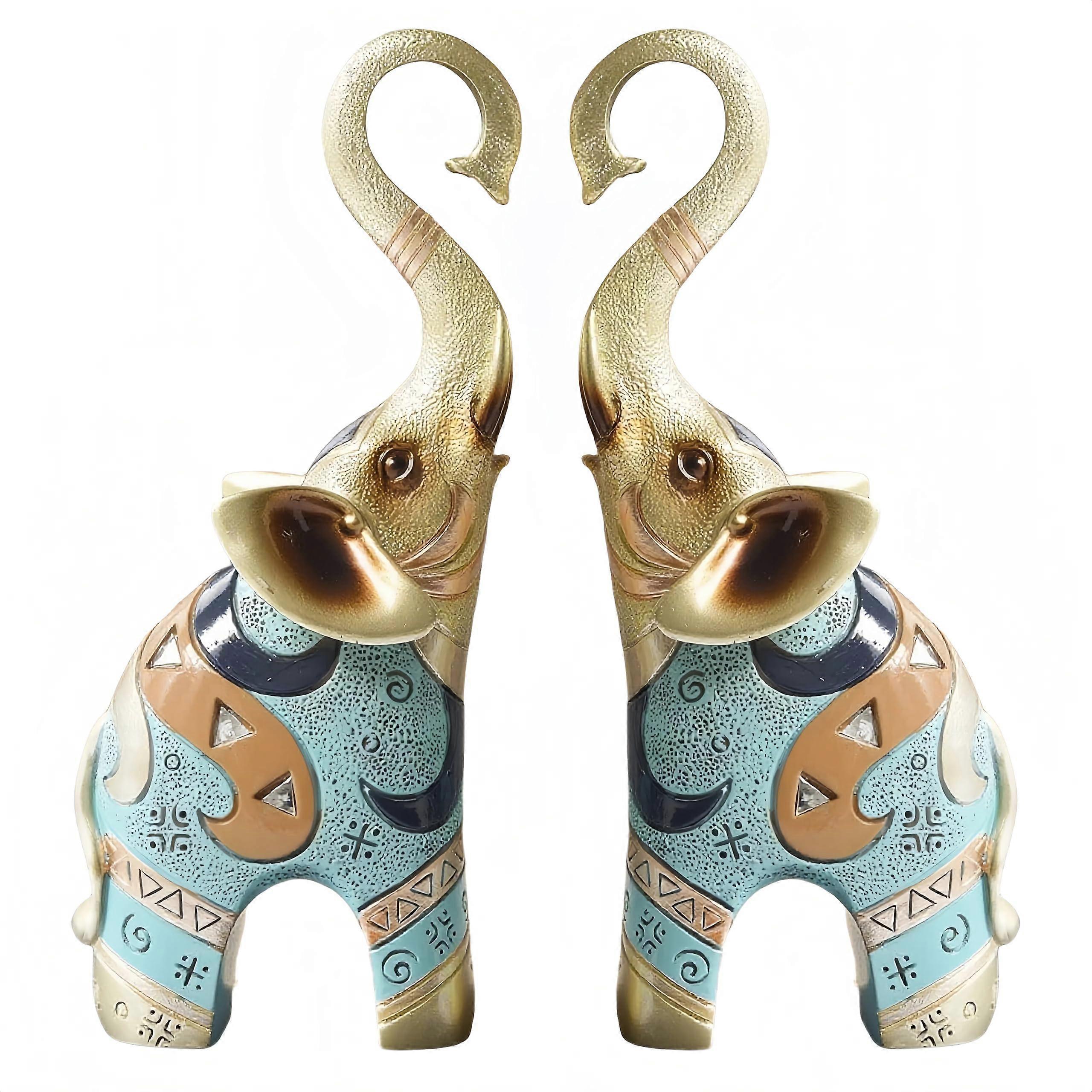 Elephant Statue Decor 2 Pack, Resin Animal Figurines for Home, Office, Living Room, Bookshelf