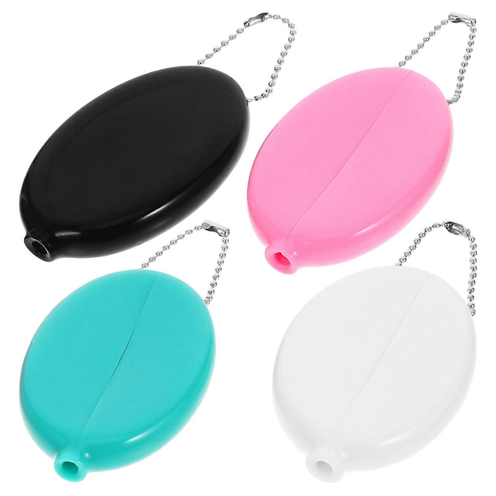 Oval Coin Holder Portable Coin Storage Pouch 4Pcs Ideal For Daily Use Soft PVC With Chain