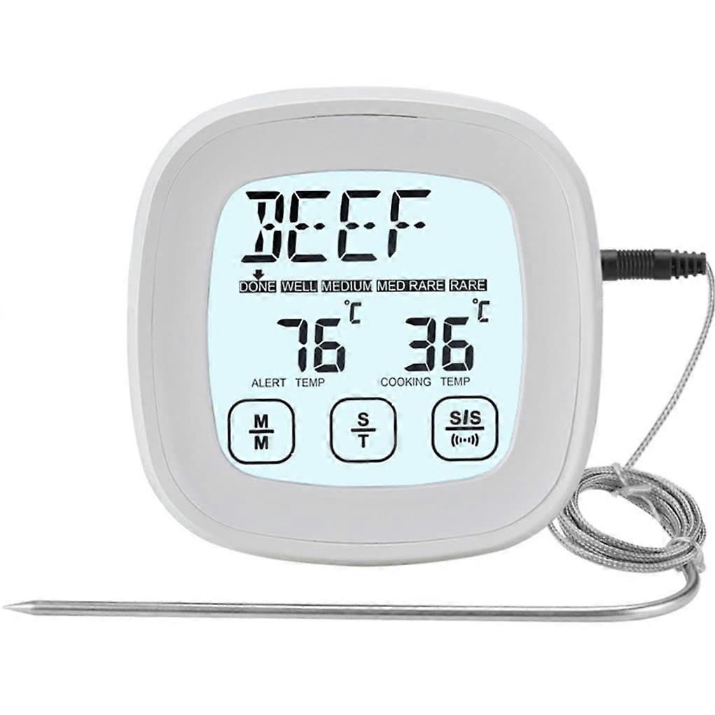 Digital Meat Thermometer with Backlit LCD, Instant Read 3s, Timer, Alarm for Grill, Oven, BBQ, White