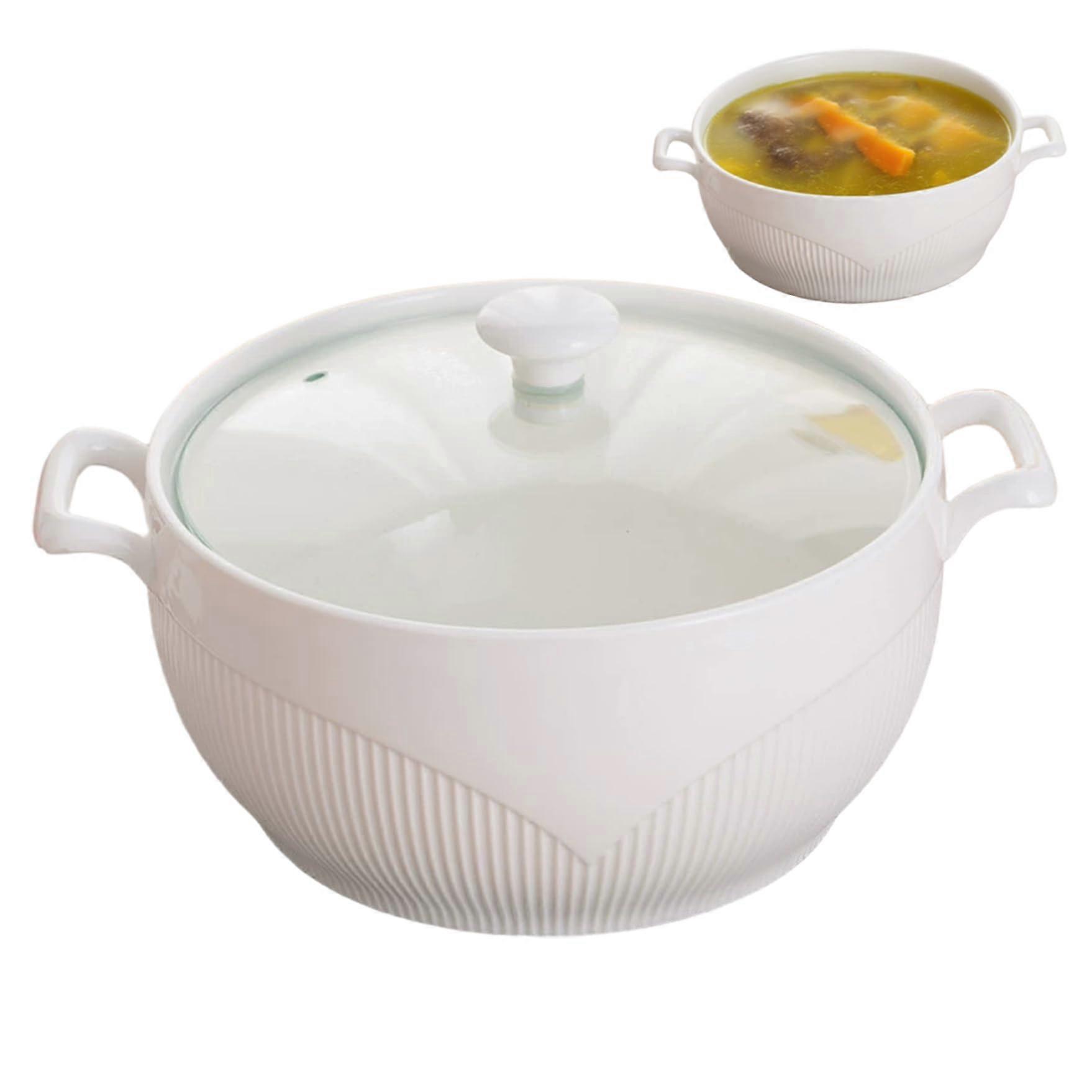 Ceramic Soup Tureen 2600ml with Lid, HeatResistant Large Serving Bowl with Handles, Microwave Safe